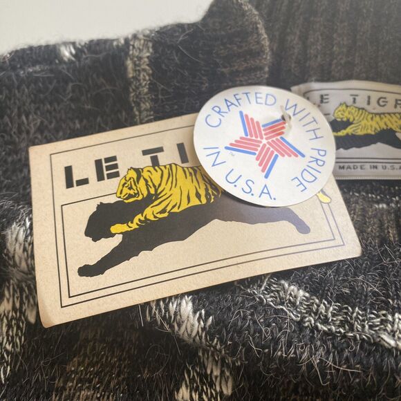 Le Tigre Sweater Mens Vintage Large USA Made Acrylic Grandpa Brown Black NEW - Picture 7 of 9